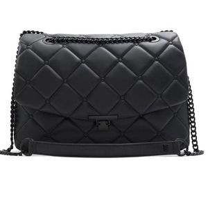 Rachel Zoe Angie Faux Leather Quilted Shoulder Bag Purse Matte Black Chain